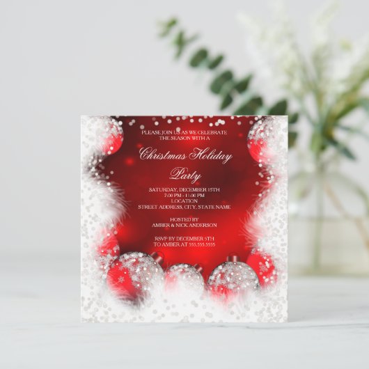 Red White Snow Bauble kerstfeestdag Kaart (Staand voorkant)