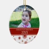 Red White Snow Foto Baby's 1e kerstversiering Keramisch Ornament (Rechts)