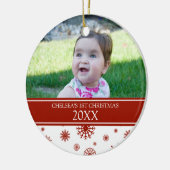 Red White Snow Foto Baby's 1e kerstversiering Keramisch Ornament (Links)