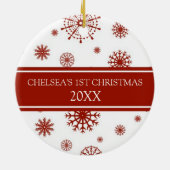 Red White Snow Foto Baby's 1e kerstversiering Keramisch Ornament (Achterkant)