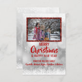 RED White Snow Glitter kerst Nieuwjaar | FOTO Kaart (Voorkant / Achterkant)