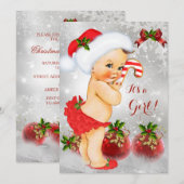 Red White Snow Green Baby shower Girl Kaart (Voorkant / Achterkant)