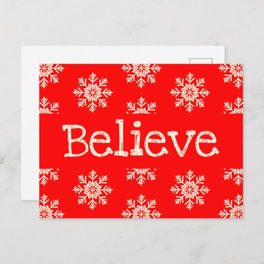Red White Snowflake Believe Kerstmis Briefkaart (Voorkant / Achterkant)