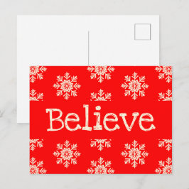 Red White Snowflake Believe Kerstmis Briefkaart