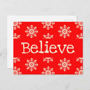 Red White Snowflake Believe Kerstmis Briefkaart