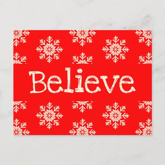 Red White Snowflake Believe Kerstmis Briefkaart (Voorkant)