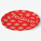 Red White Snowflake Believe Kerstmis Papieren Bordje (Gekanteld)