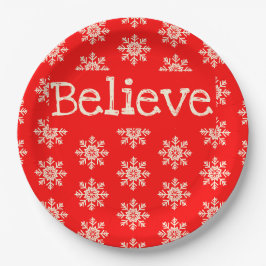 Red White Snowflake Believe Kerstmis Papieren Bordje