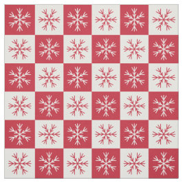 Red White Snowflake Checkered Pattern Stof