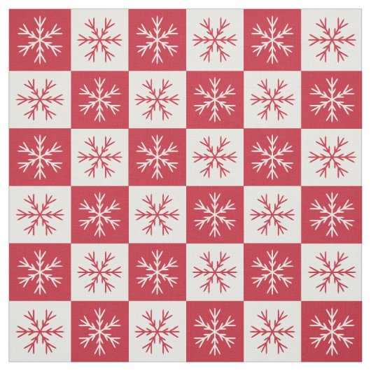 Red White Snowflake Checkered Pattern Stof (Swatch)