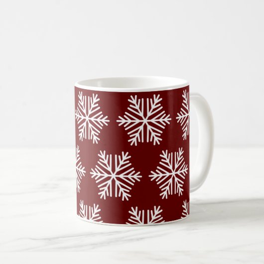 Red White Snowflake Christmas Pattern Coffee Mug Koffiemok (Voorkant rechts)