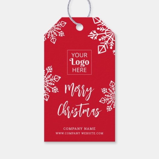 Red White Snowflake Company Logo Vrolijk Kerstfees Cadeaulabel (Voorkant)