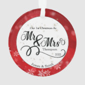 Red White Snowflake First Kerstmis Pas getrouwd Ornament (achterkant)