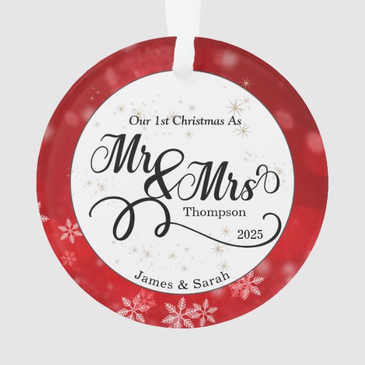 Red White Snowflake First Kerstmis Pas getrouwd Ornament (achterkant)