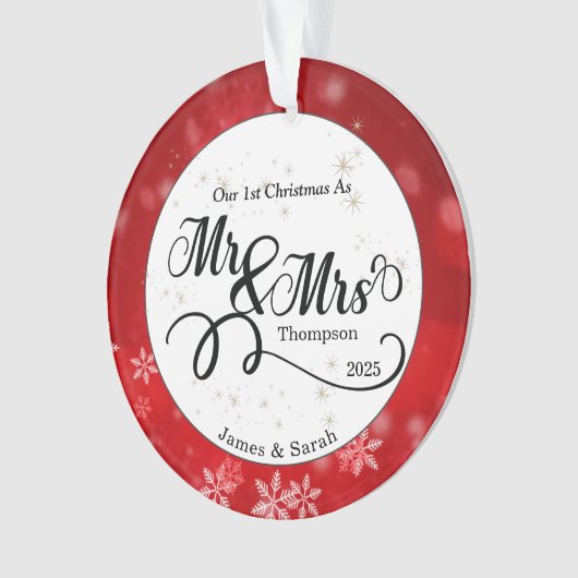 Red White Snowflake First Kerstmis Pas getrouwd Ornament (voorkant)