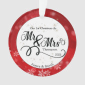 Red White Snowflake First Kerstmis Pas getrouwd Ornament (voorkant)