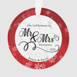 Red White Snowflake First Kerstmis Pas getrouwd Ornament
