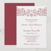 Red White Snowflake Floral Wedding Invitation Kaart (Voorkant / Achterkant)
