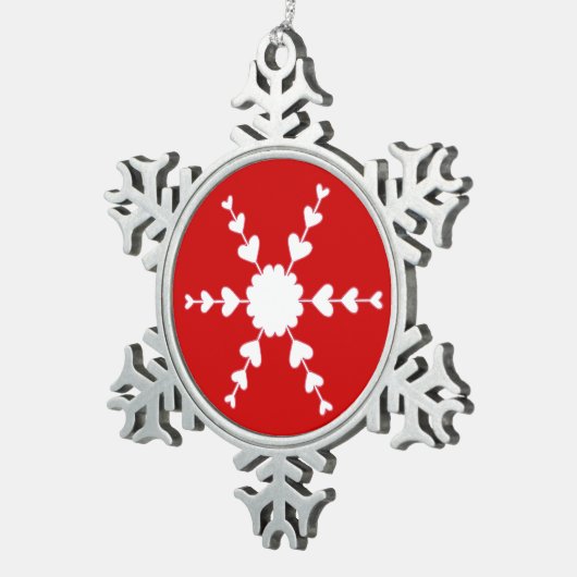 Red White Snowflake Heart Snowflake Ornamke Tin Sneeuwvlok Ornament (Rechts)