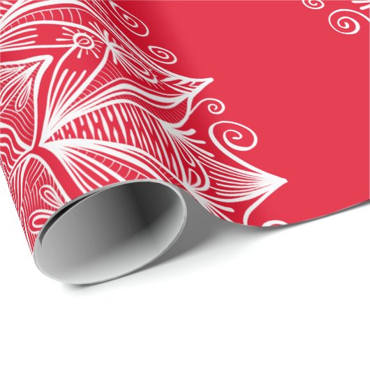 Red White Snowflake Mandala Art Pattern Cadeaupapier (Rol Hoek)