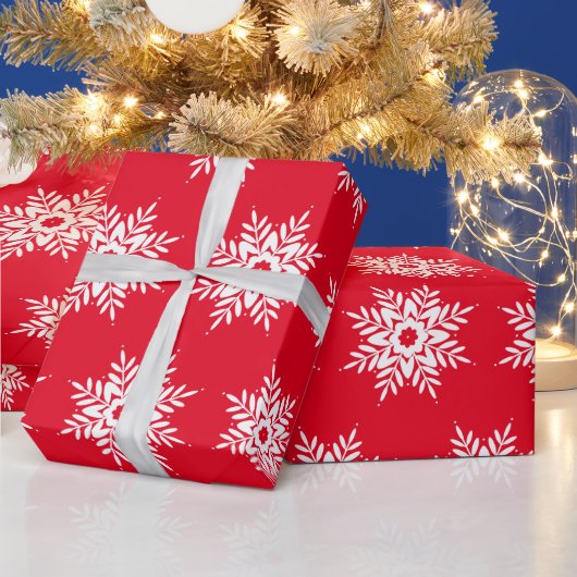Red White Snowflake Pattern Cadeaupapier (Feestdagen)