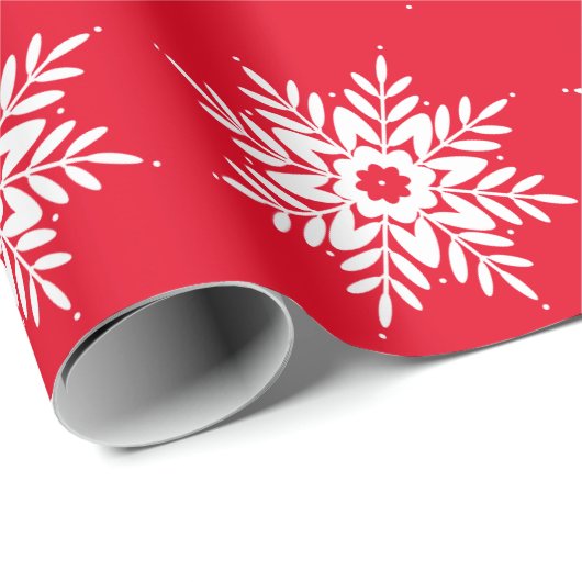 Red White Snowflake Pattern Cadeaupapier (Rol Hoek)