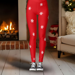 Red White Snowflake Pattern Christmas Holiday Leggings