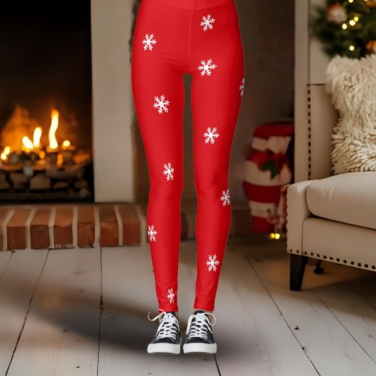 Red White Snowflake Pattern Christmas Holiday Leggings