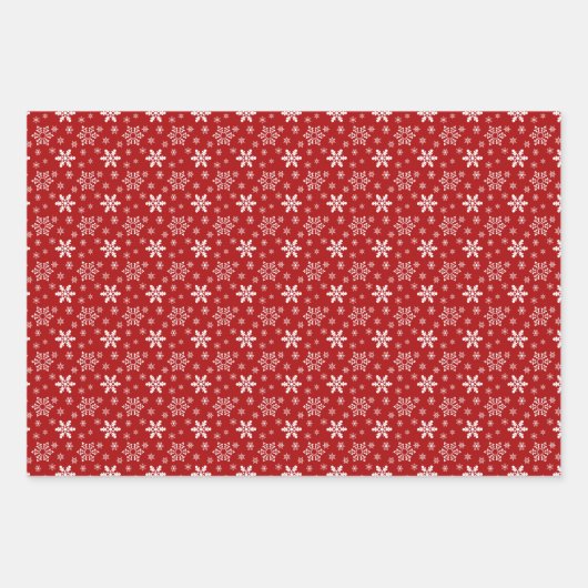 Red White Snowflake Pattern Holiday Kerstmis Inpakpapier Vel (Voorkant 3)