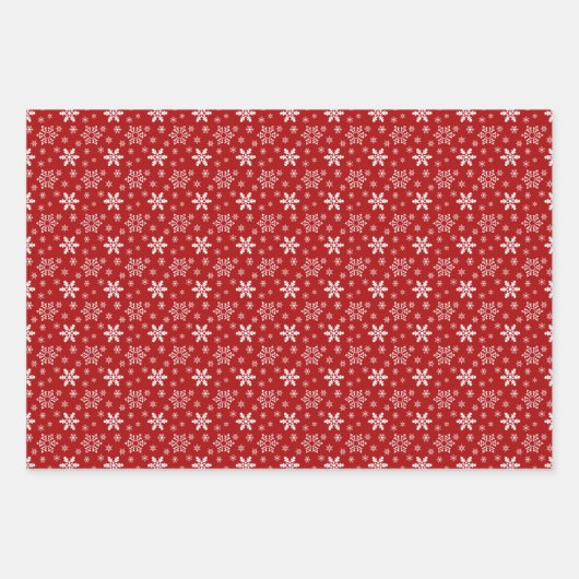 Red White Snowflake Pattern Holiday Kerstmis Inpakpapier Vel (Voorkant 2)
