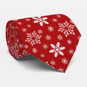 Red White Snowflake Pattern Holiday Kerstmis Stropdas (Opgerold)
