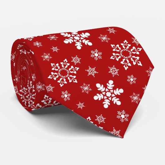 Red White Snowflake Pattern Holiday Kerstmis Stropdas (Opgerold)