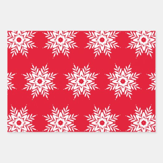 Red White Snowflake Pattern Inpakpapier Vel (Voorkant 3)