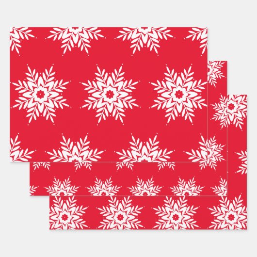 Red White Snowflake Pattern Inpakpapier Vel (Set)