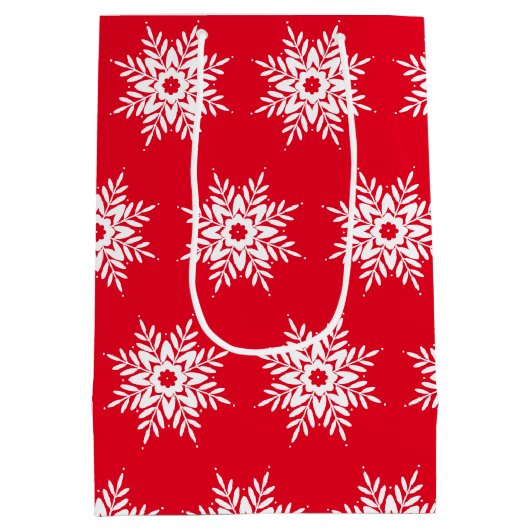 Red White Snowflake Pattern Medium Cadeauzakje (Achterkant)