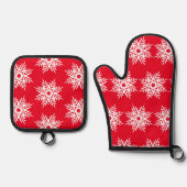 Red White Snowflake Pattern Ovenwant & Pannenlap Set (Voorkant)
