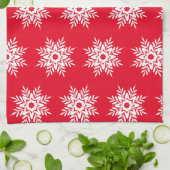 Red White Snowflake Pattern Theedoek (Gevouwen)