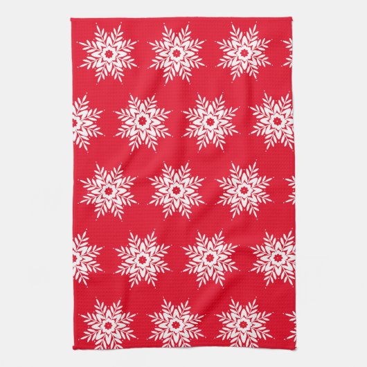 Red White Snowflake Pattern Theedoek (Verticaal)