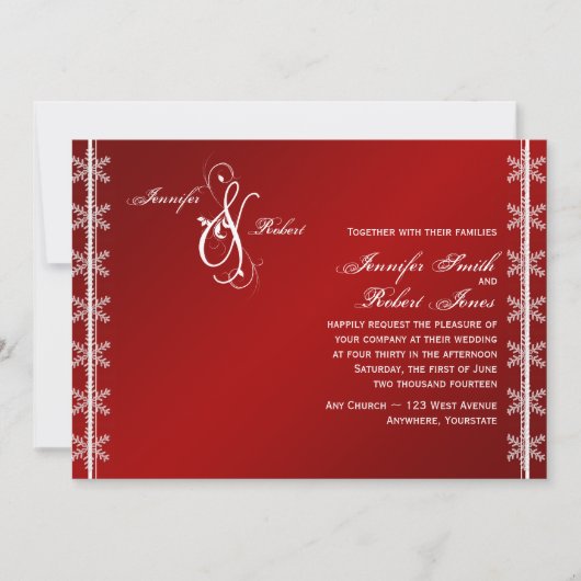 Red White Snowflake Winter Weddenschap Kaart (Voorkant)