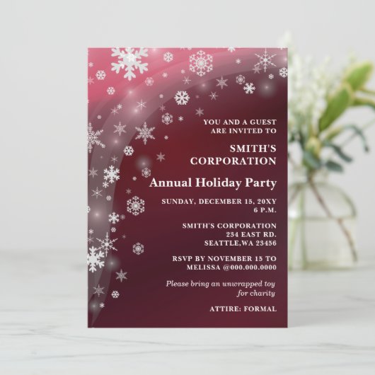 Red White Snowflakes Corporate Holiday Party Kaart (Staand voorkant)