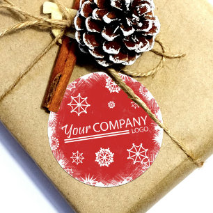 Red, White Snowflakes Logo Company Holiday Ronde Sticker