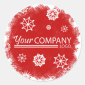 Red, White Snowflakes Logo Company Holiday Ronde Sticker (Voorkant)