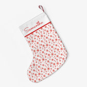 Red White Snowflakes Pattern met naam Kleine Kerstsok (Achterkant (Hangend))