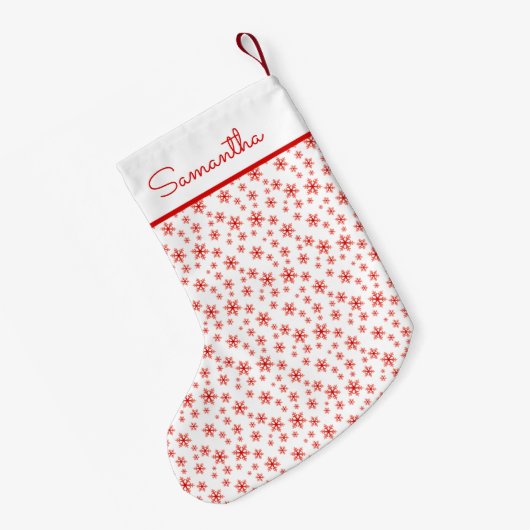 Red White Snowflakes Pattern met naam Kleine Kerstsok (Achterkant (Hangend))