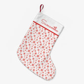 Red White Snowflakes Pattern met naam Kleine Kerstsok (Voorkant (Hangend))
