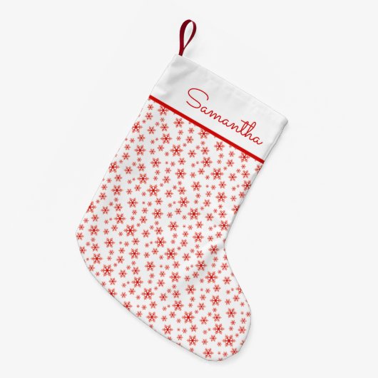 Red White Snowflakes Pattern met naam Kleine Kerstsok (Voorkant (Hangend))