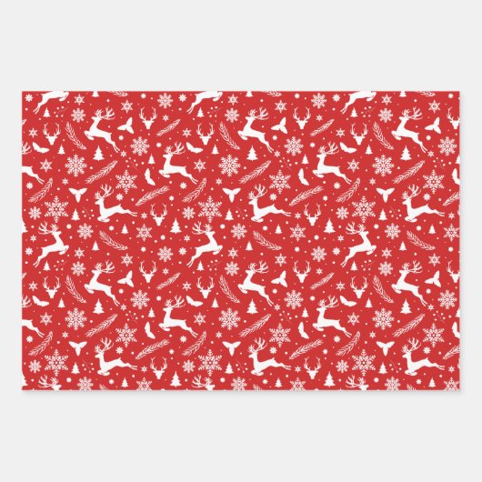 Red White Snowflakes Reindekerfeestdag Inpakpapier Vel (Voorkant 3)