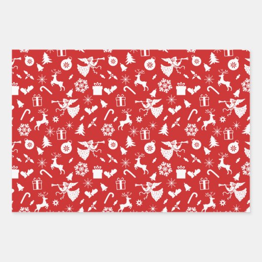 Red White Snowflakes Reindekerfeestdag Inpakpapier Vel (Voorkant 2)