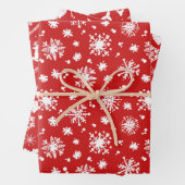 Red White Snowflakes Reindekerfeestdag Inpakpapier Vel (In situ)