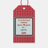 Red White Snowflakes Script Naam offerte Cadeaulabel (Voorkant)